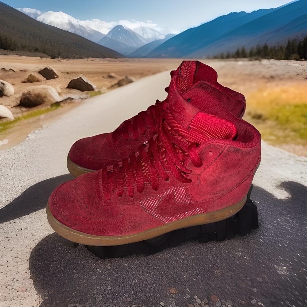Nike Air Force 1 One High Red Gum 9.5 Gym Light Brown 806403-601 Suede Shoes Fun